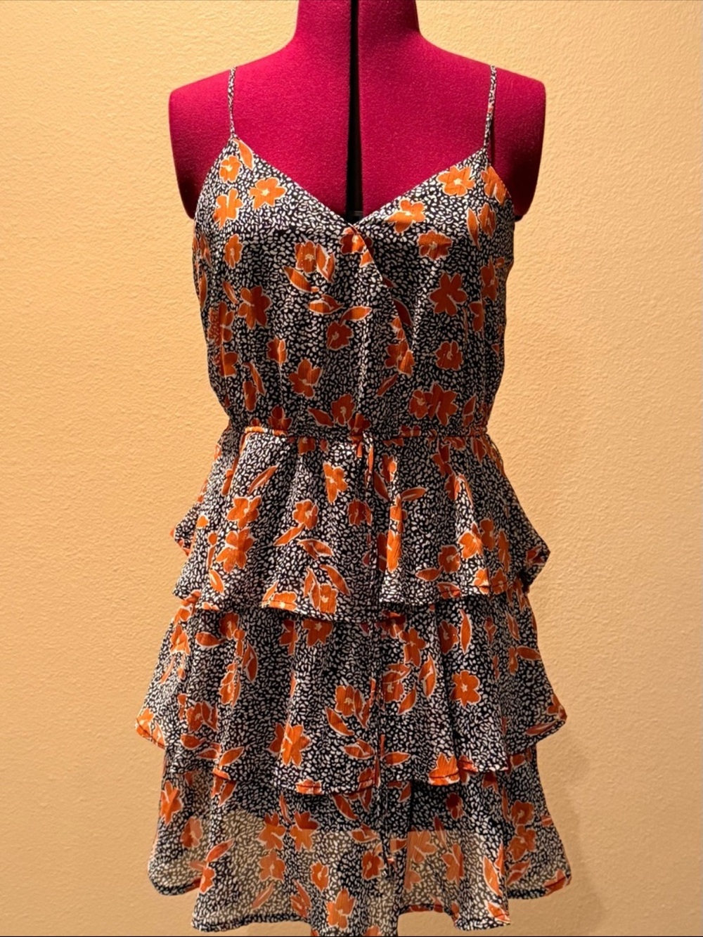 Trixxi Orange Floral Tiered Mini Dress